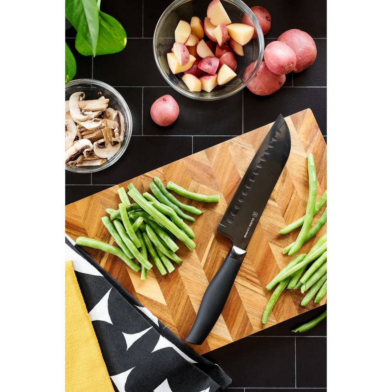Dura Living 7 inch Santoku Knife - Nonstick Titanium Plated Stainless Steel Blade, With Sheath