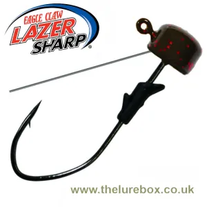 Eagle Claw Lazer Sharp Pro V Finesse Weedless Ned Jig Heads - Green Pumpkin Red Flake