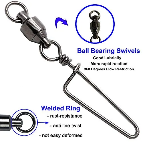 Easy Catch 10 Pack High-Strength Fishing Ball Bearing Swivel with Coastlock Snap, Strong Welded Ring for Saltwater Fishing-18Lb to 350Lb (100% Copper Stainless Steel)(Size 0 0 (18lb) 10Pack)