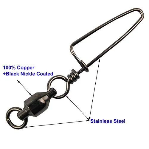 Easy Catch 10 Pack High-Strength Fishing Ball Bearing Swivel with Coastlock Snap, Strong Welded Ring for Saltwater Fishing-18Lb to 350Lb (100% Copper Stainless Steel)(Size 0 0 (18lb) 10Pack)