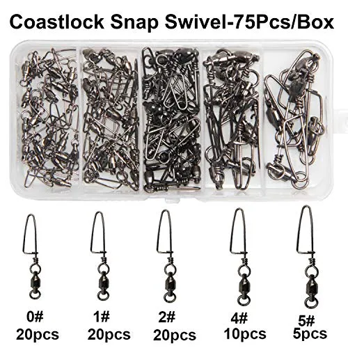 Easy Catch 10 Pack High-Strength Fishing Ball Bearing Swivel with Coastlock Snap, Strong Welded Ring for Saltwater Fishing-18Lb to 350Lb (100% Copper Stainless Steel)(Size 0 0 (18lb) 10Pack)
