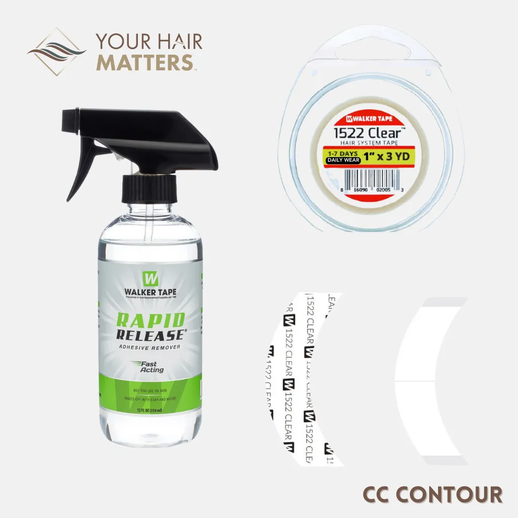 EASY INSTALL KIT - For Hair System DAILY WEAR with TAPE ROLL, 36 CONTOUR STRIPS, and RAPID RELEASE SOLVENT (WALKER)