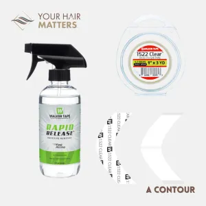 EASY INSTALL KIT - For Hair System DAILY WEAR with TAPE ROLL, 36 CONTOUR STRIPS, and RAPID RELEASE SOLVENT (WALKER)