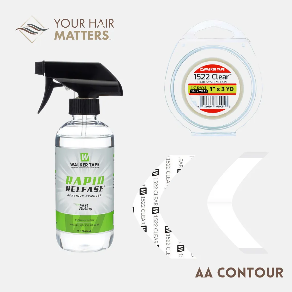 EASY INSTALL KIT - For Hair System DAILY WEAR with TAPE ROLL, 36 CONTOUR STRIPS, and RAPID RELEASE SOLVENT (WALKER)