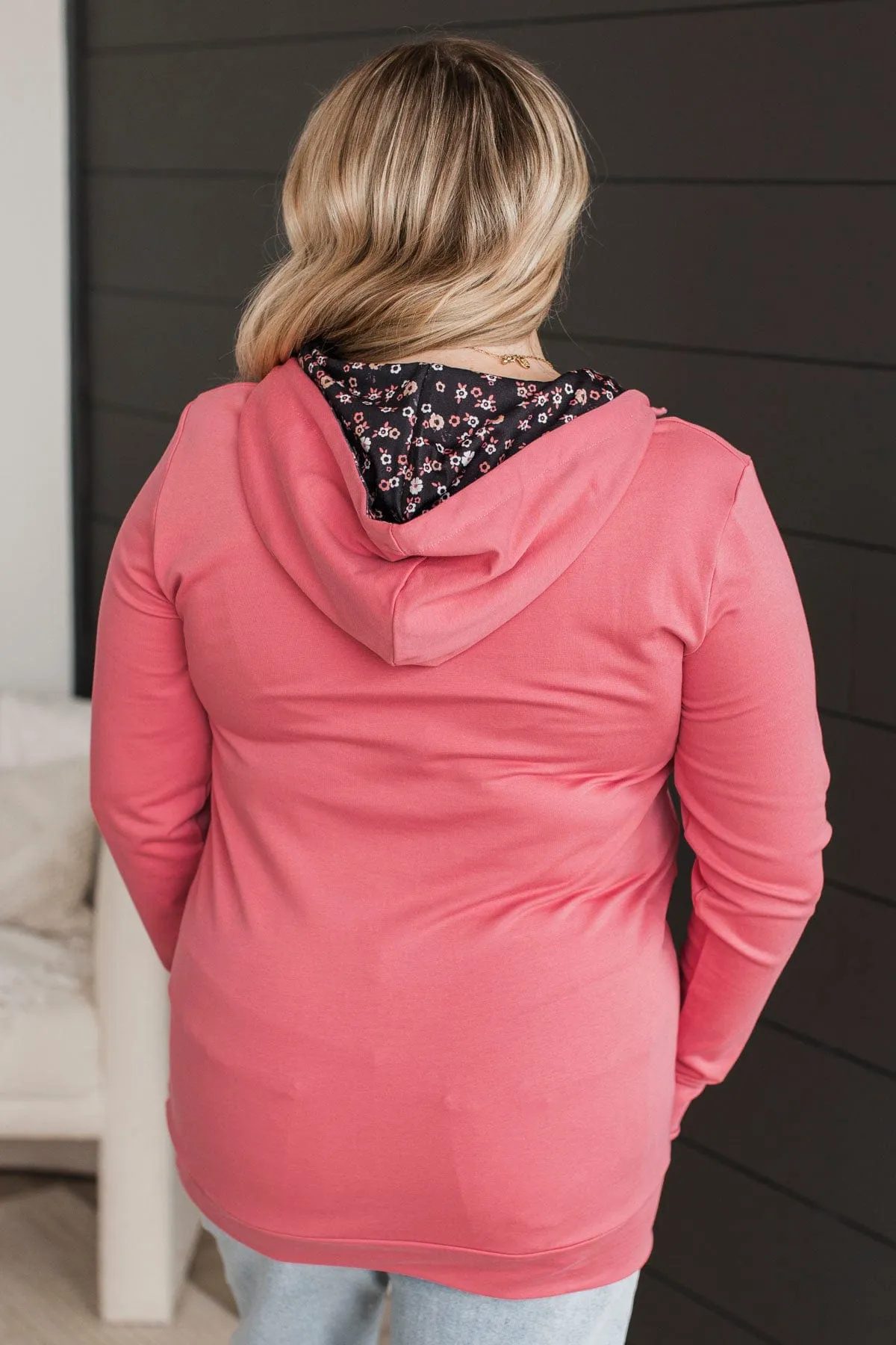 Easy To Love Quarter Zip Hoodie- Pink Floral