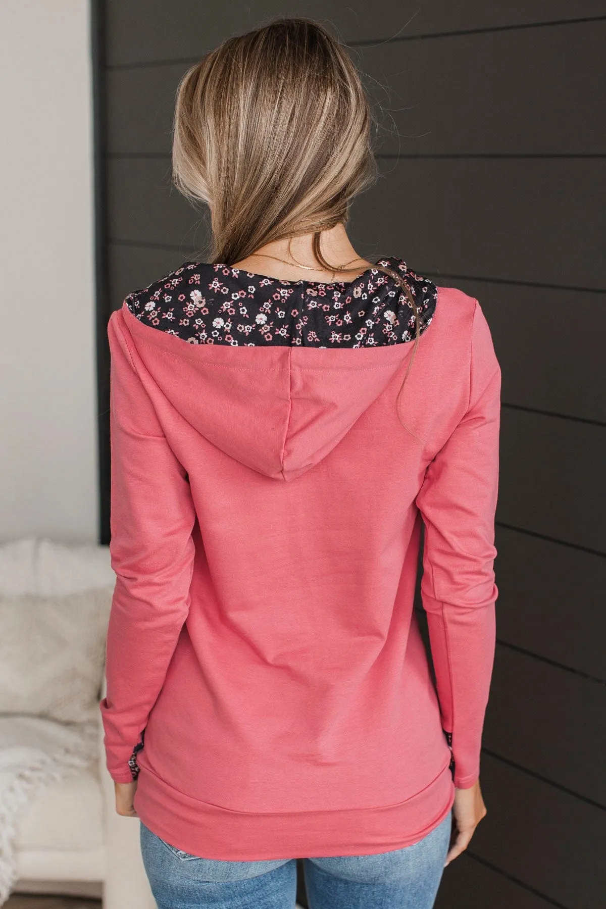 Easy To Love Quarter Zip Hoodie- Pink Floral