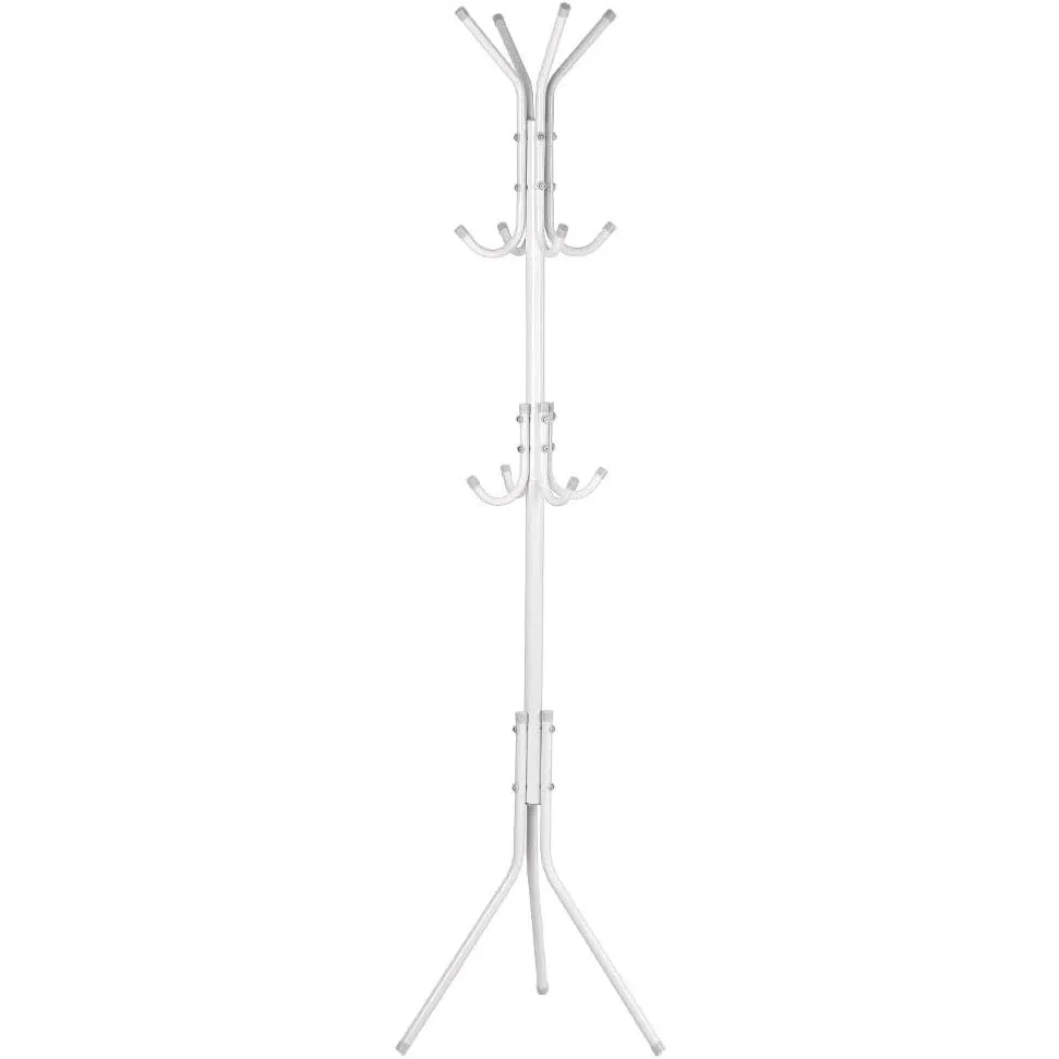 Ejoyous Coat Rack Stand, 10 Hooks Free Standing Hat Hanger Metal Hall Tree Clothes Holder Storage Stand for Home Enterway Entryway Hanging Jacket, Garment, Scarves, Handbags, Umbrella (White)