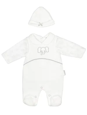 Elephant Dungaree, Long Sleeve Top & Hat - White