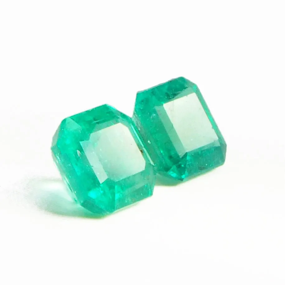 Emerald 8.49 mm 5.36 carats Faceted Emerald Cut Natural Gemstone Pair - Colombia