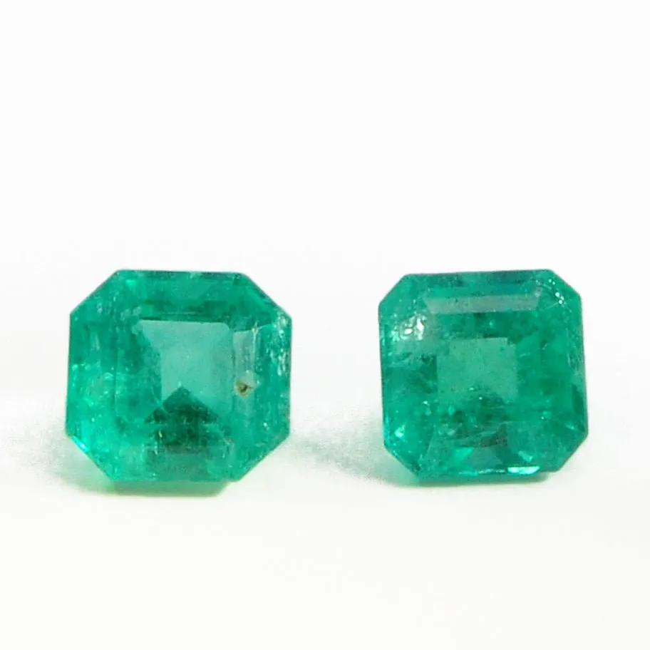 Emerald 8.49 mm 5.36 carats Faceted Emerald Cut Natural Gemstone Pair - Colombia