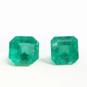 Emerald 8.49 mm 5.36 carats Faceted Emerald Cut Natural Gemstone Pair - Colombia