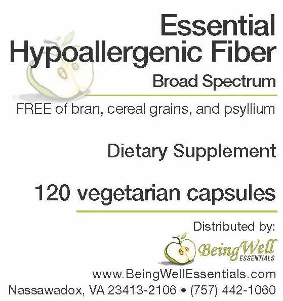 Essential Hypo-allergenic Broad Spectrum Fiber - FREE of bran, cereal grains, and psyllium - 120 vegetarian capsules