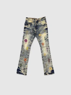 EVO-330147K-Kid's Drippy Logo Denim Jeans