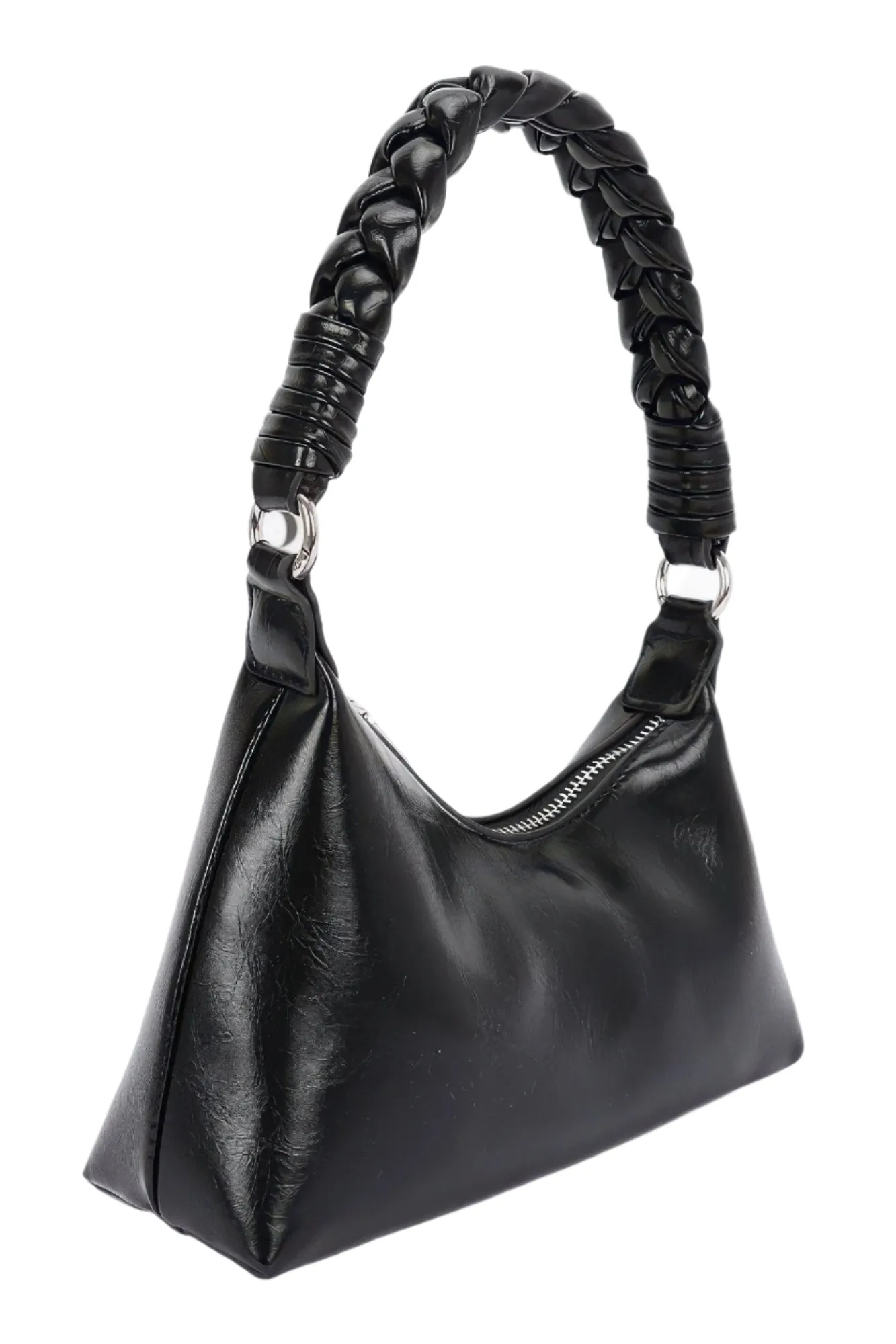 Faux Leather Braided Strap Shoulder Bag