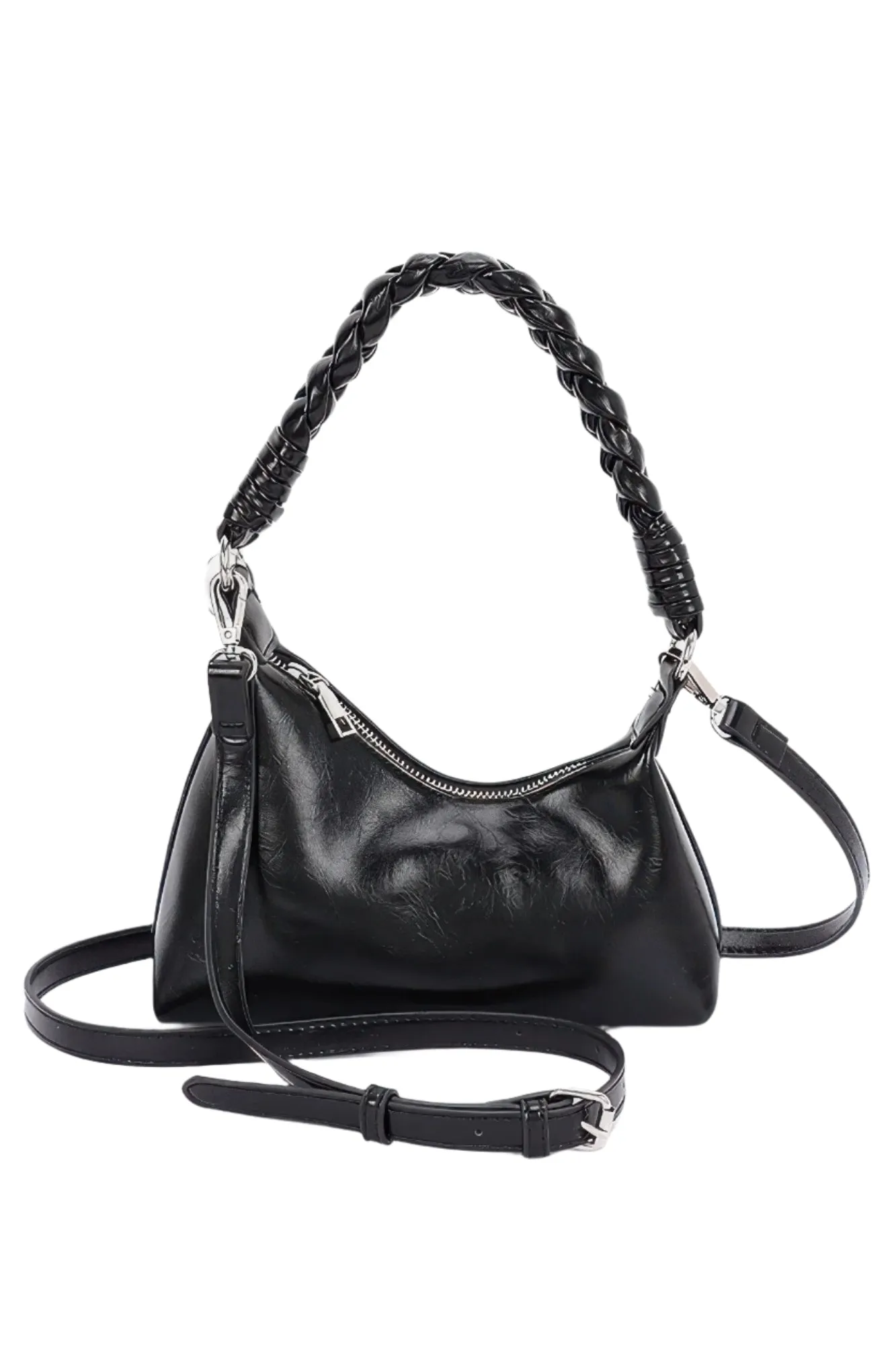 Faux Leather Braided Strap Shoulder Bag