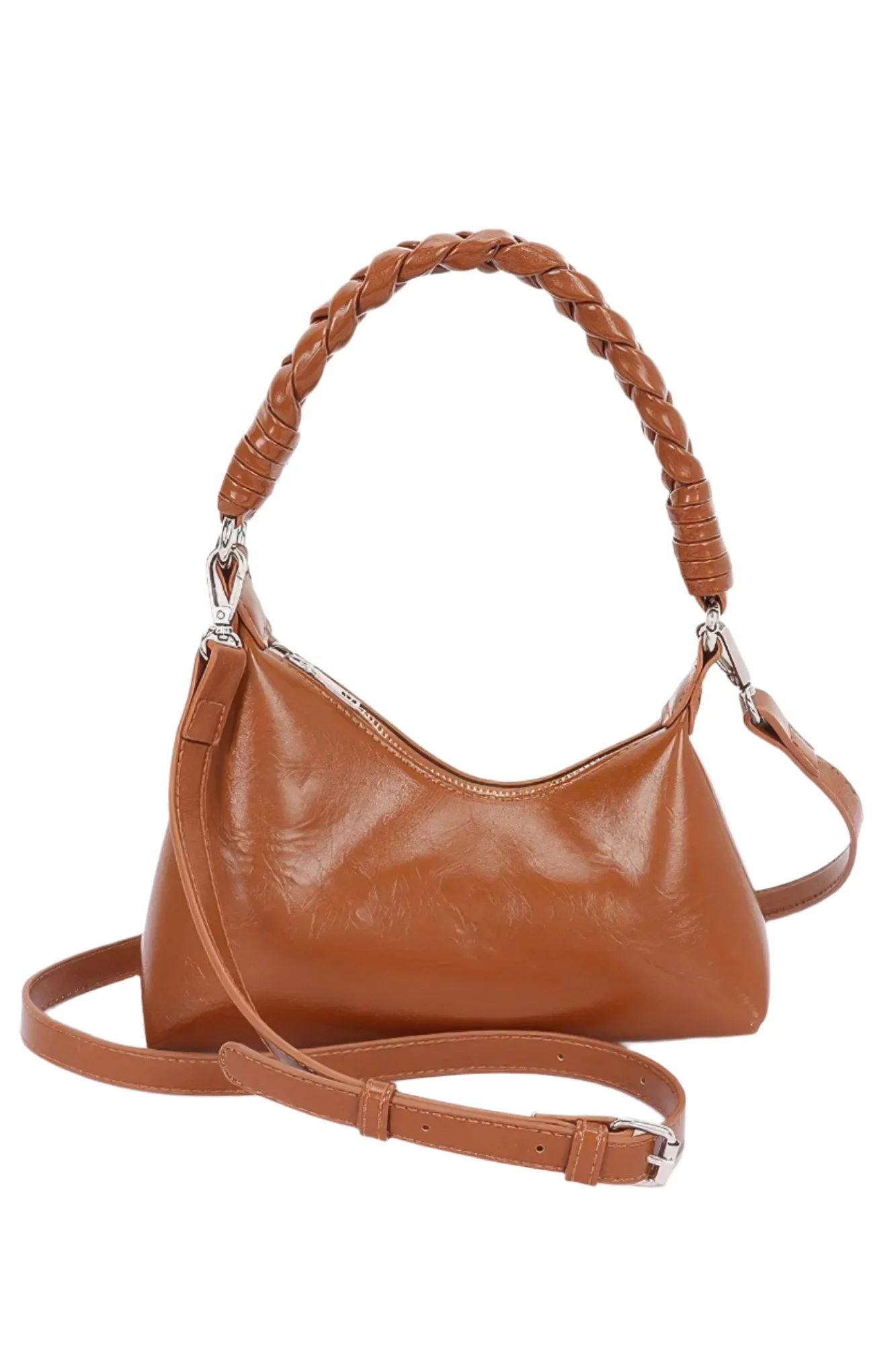 Faux Leather Braided Strap Shoulder Bag