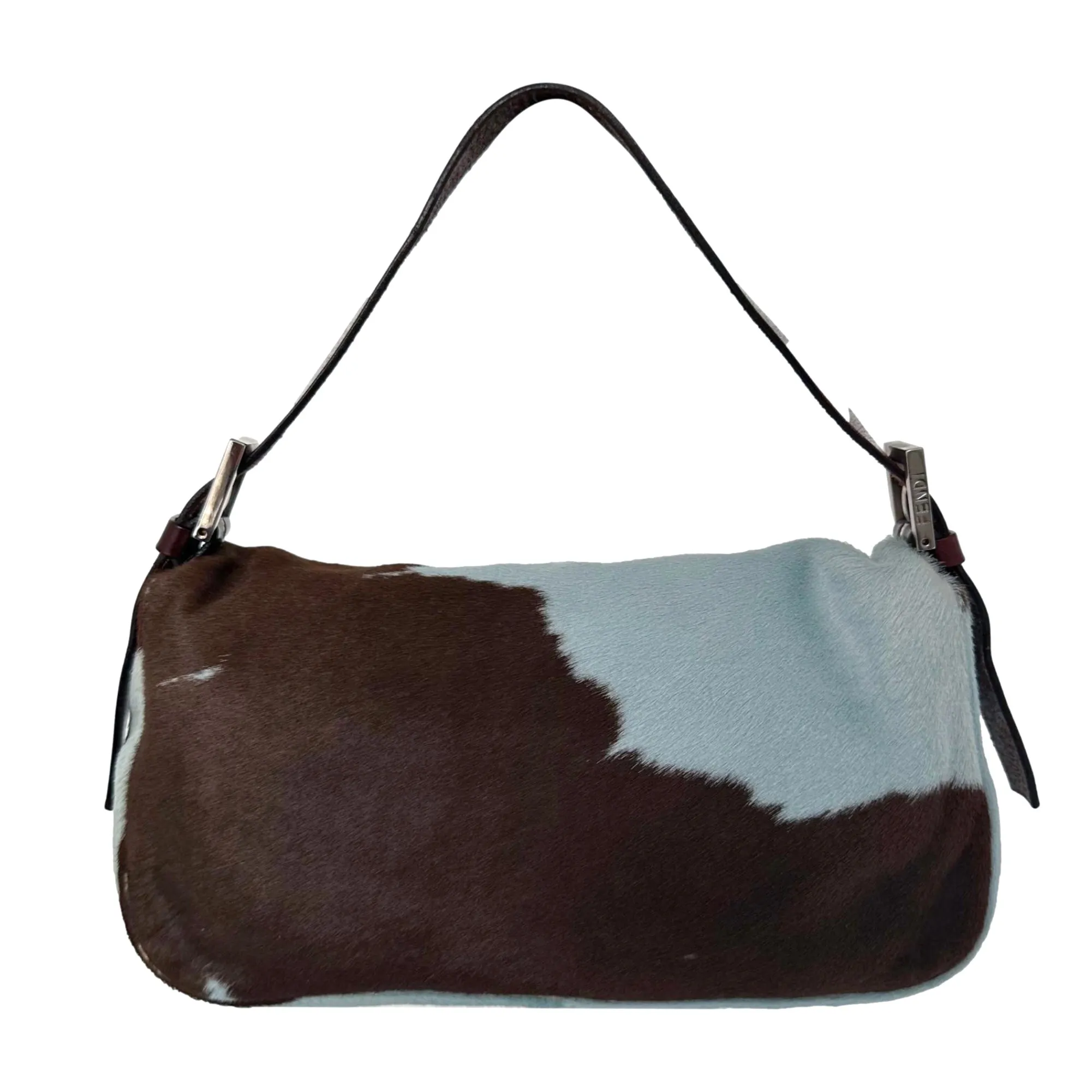 Fendi Blue Cow Print Calfhair Baguette