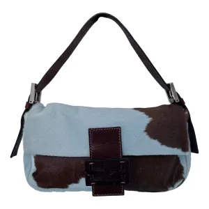 Fendi Blue Cow Print Calfhair Baguette