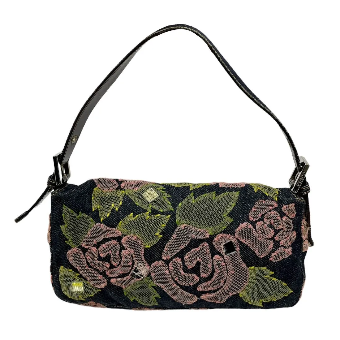 Fendi Denim Floral Baguette