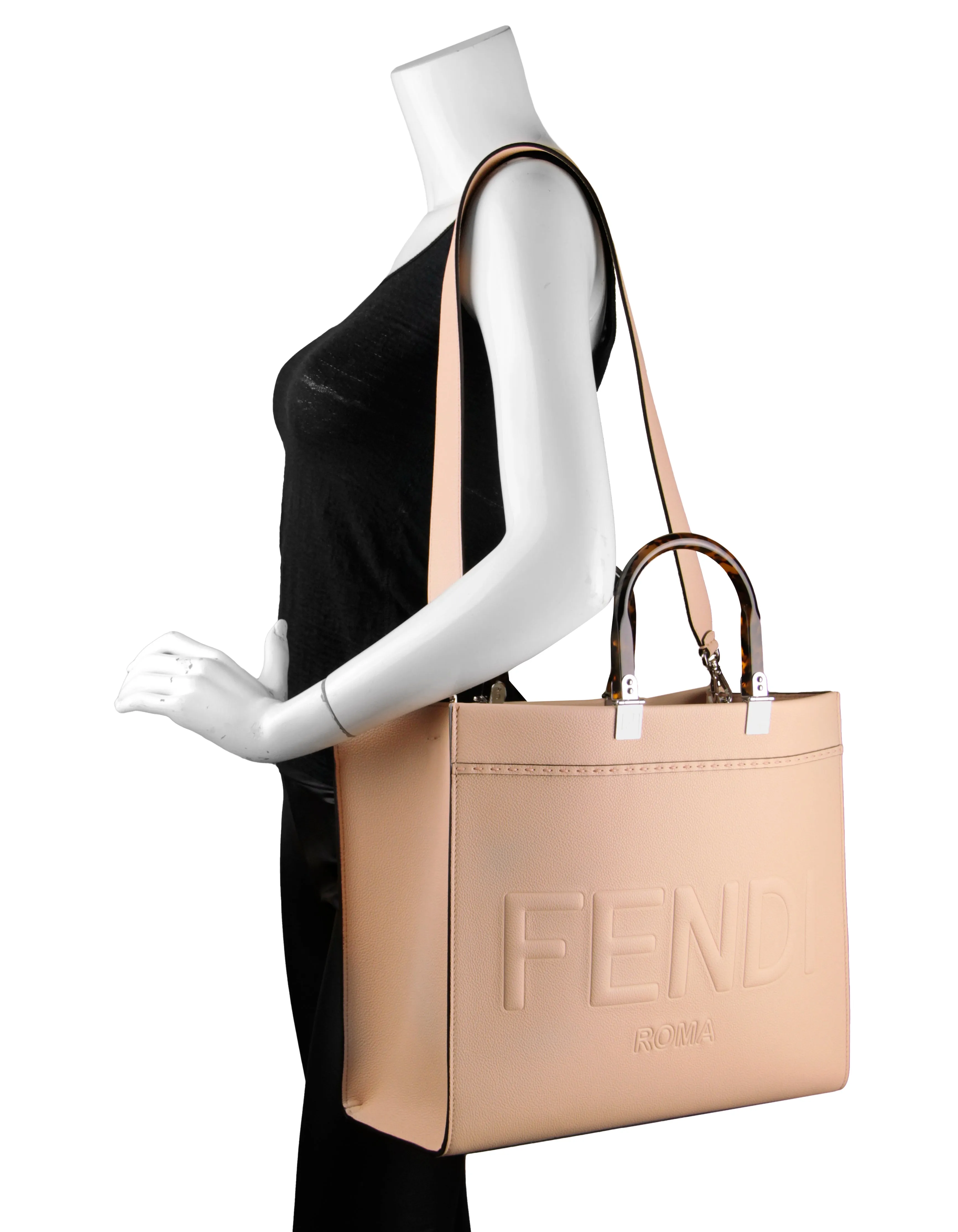 Fendi Light Rose Leather Plexiglass Medium Fendi Sunshine Shopper Tote Bag