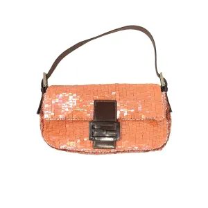 Fendi Peach Sequins Baguette Shoulder Bag