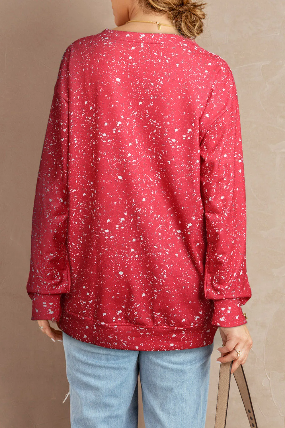 Fiery Red EAT BEEF Graphic Print Bleached Pullover Swetshirt