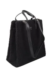 Fleece Fur Tote Bag With Removable Strap Black - Pack of 6