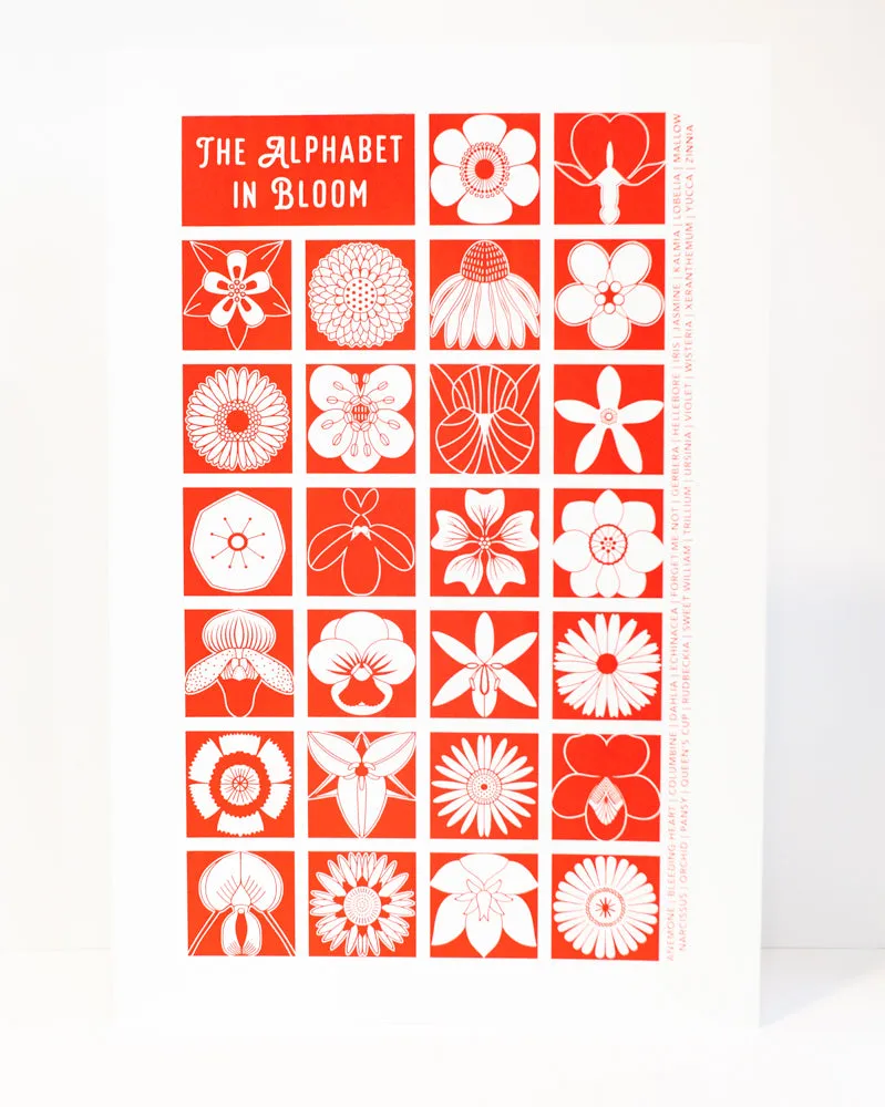 flower alphabet art print, the alphabet in bloom, Scandinavian flower art, flower wall art for the home
