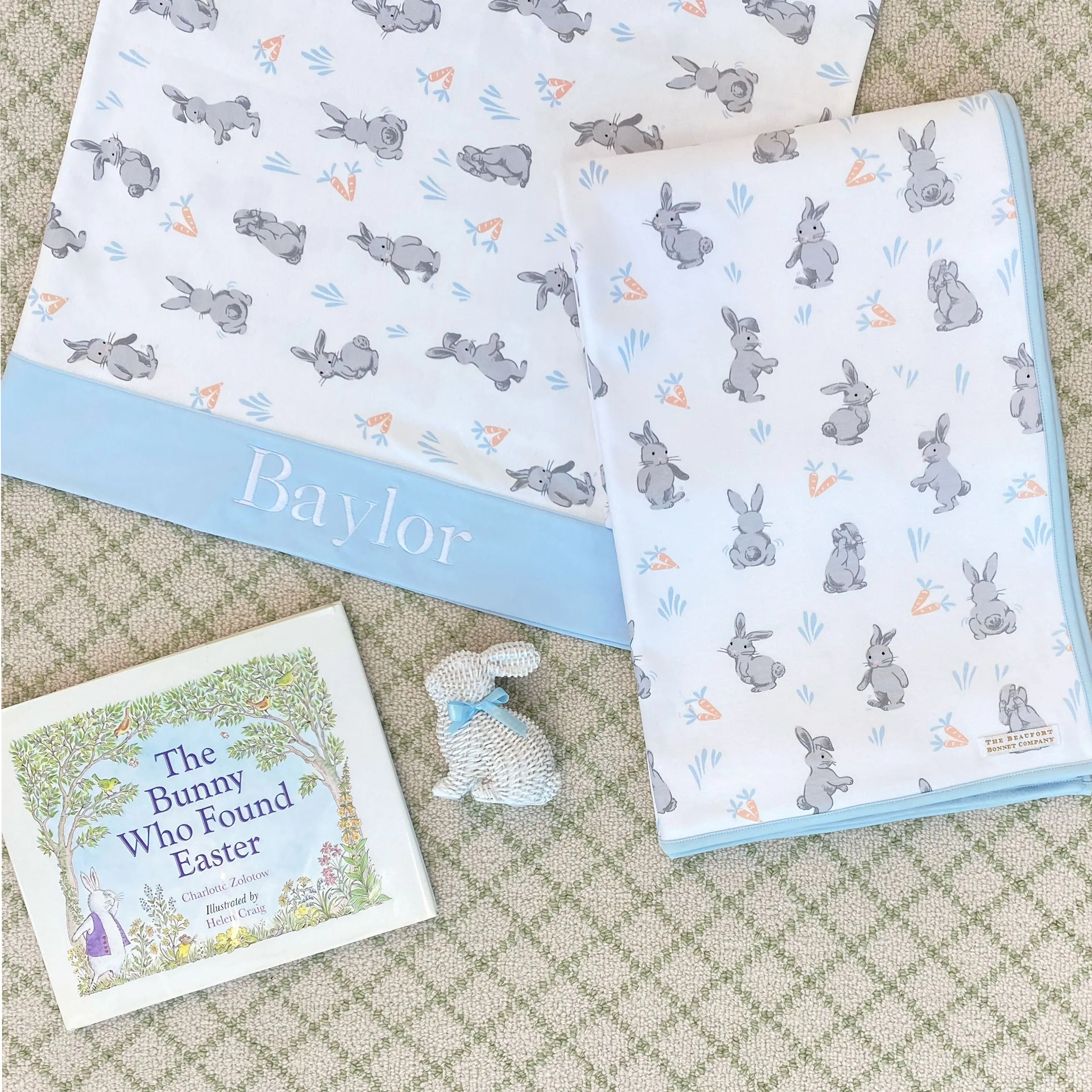 Fresh Faced Pillowcase - Broad St. Bunnies (Blue) with Buckhead Blue