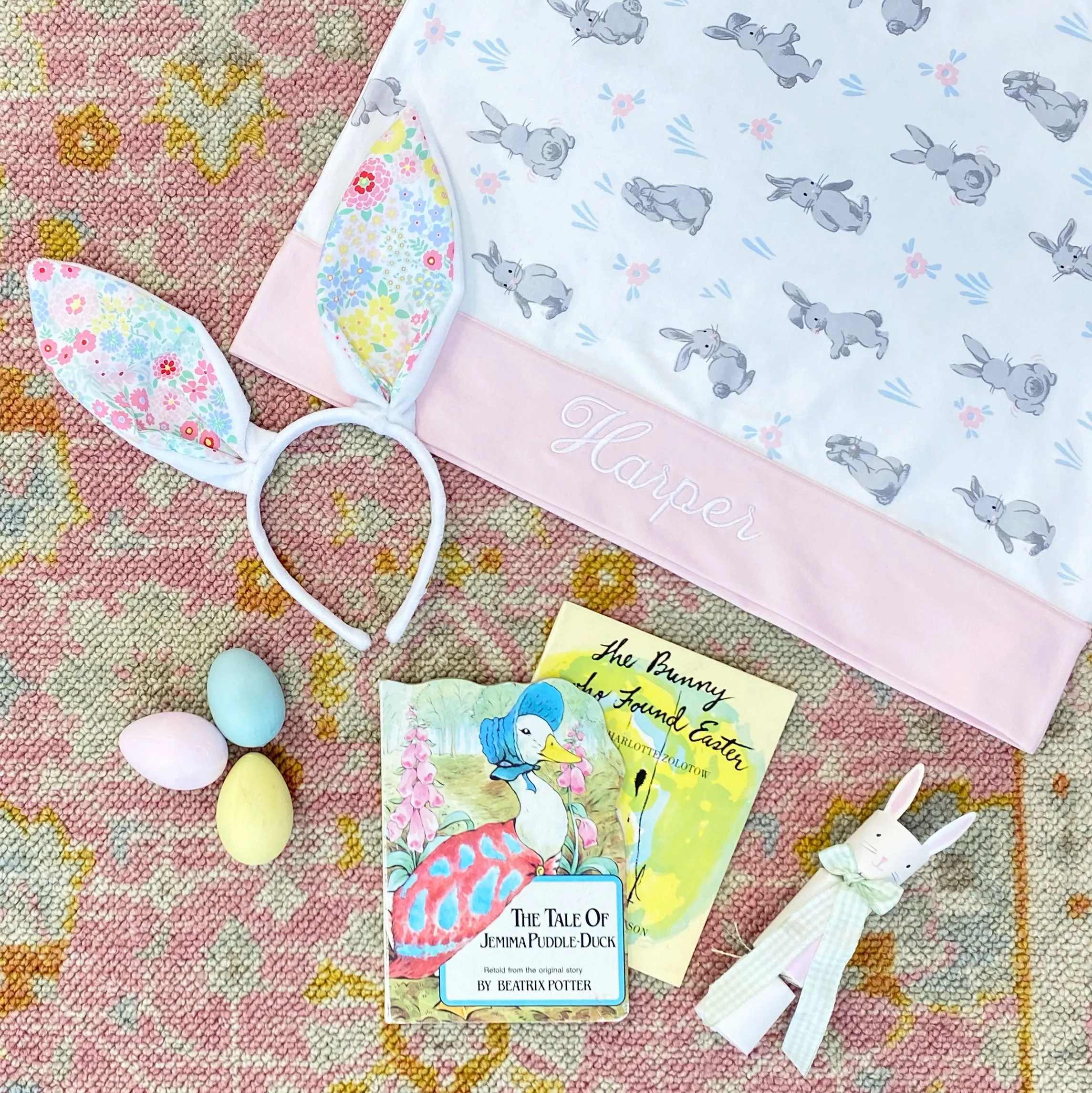 Fresh Faced Pillowcase - Broad St. Bunnies (Pink) with Palm Beach Pink