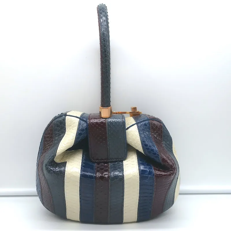 Gabriela Hearst Nina Bag Blue/Burgundy Striped Snakeskin NEW
