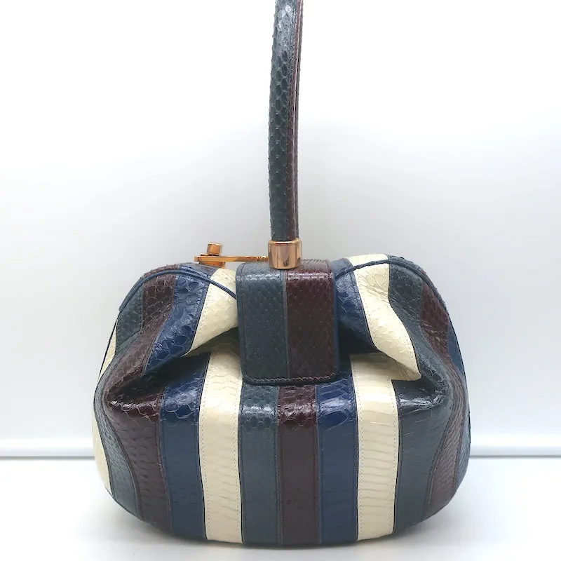 Gabriela Hearst Nina Bag Blue/Burgundy Striped Snakeskin NEW