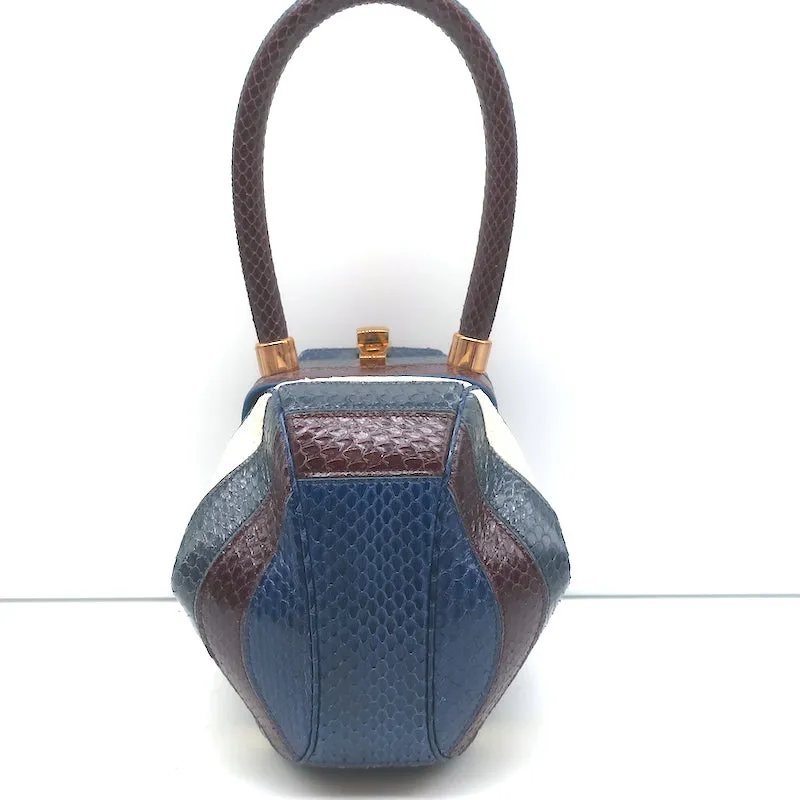 Gabriela Hearst Nina Bag Blue/Burgundy Striped Snakeskin NEW