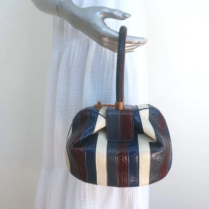 Gabriela Hearst Nina Bag Blue/Burgundy Striped Snakeskin NEW