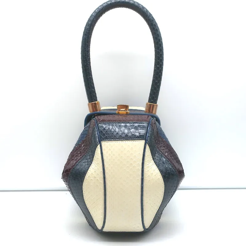 Gabriela Hearst Nina Bag Blue/Burgundy Striped Snakeskin NEW