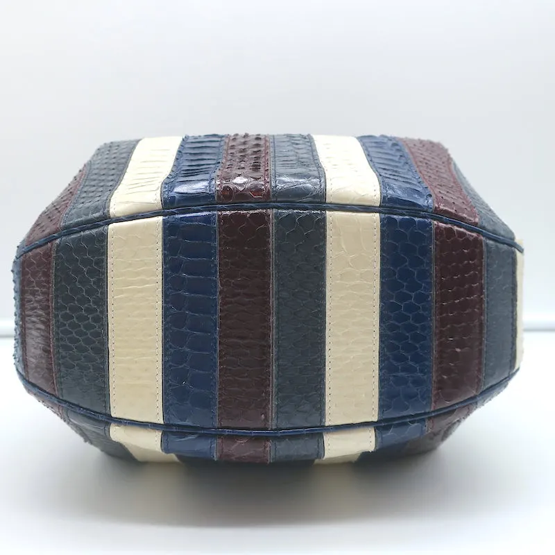 Gabriela Hearst Nina Bag Blue/Burgundy Striped Snakeskin NEW