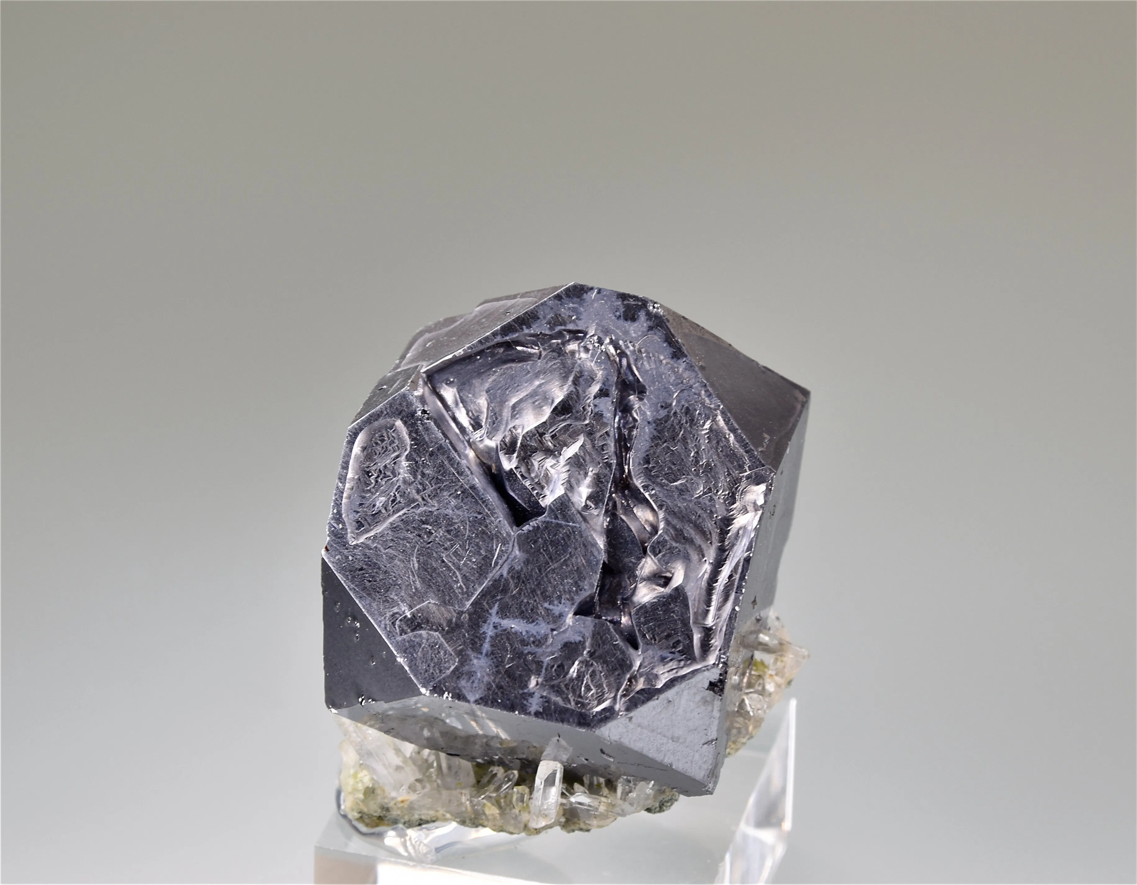 Galena with Quartz, Gjudurska Mine, Madan District, Smolyan Oblast, Southern Rhodope Mountains, Bulgaria, Mined 2009, Miniature 2.5 x 3.0 x 3.0 cm, $50.  Online 3/5.
