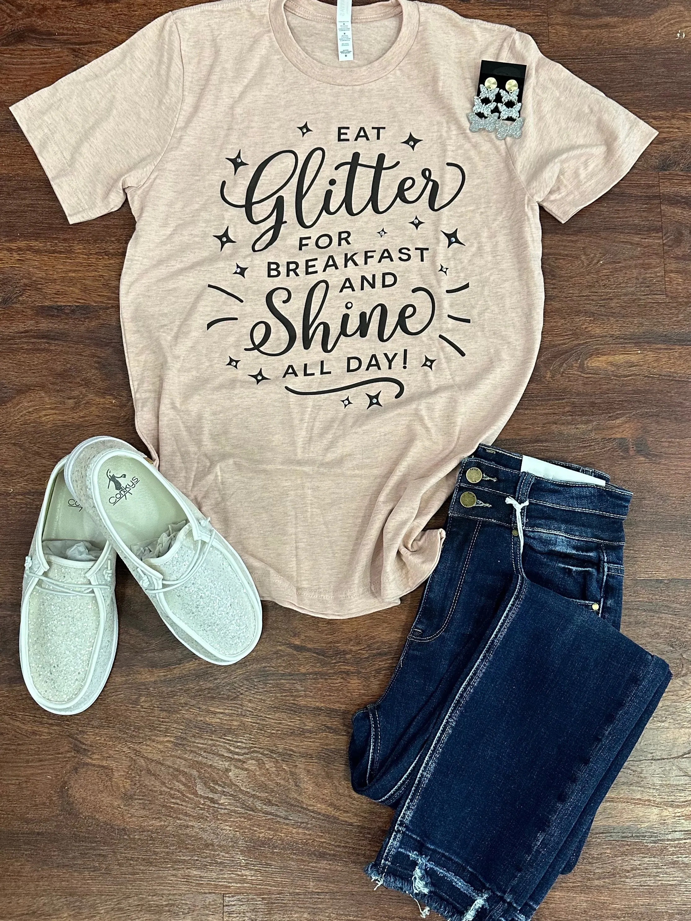 Glitter for Breakfast Tee: Heather Pink