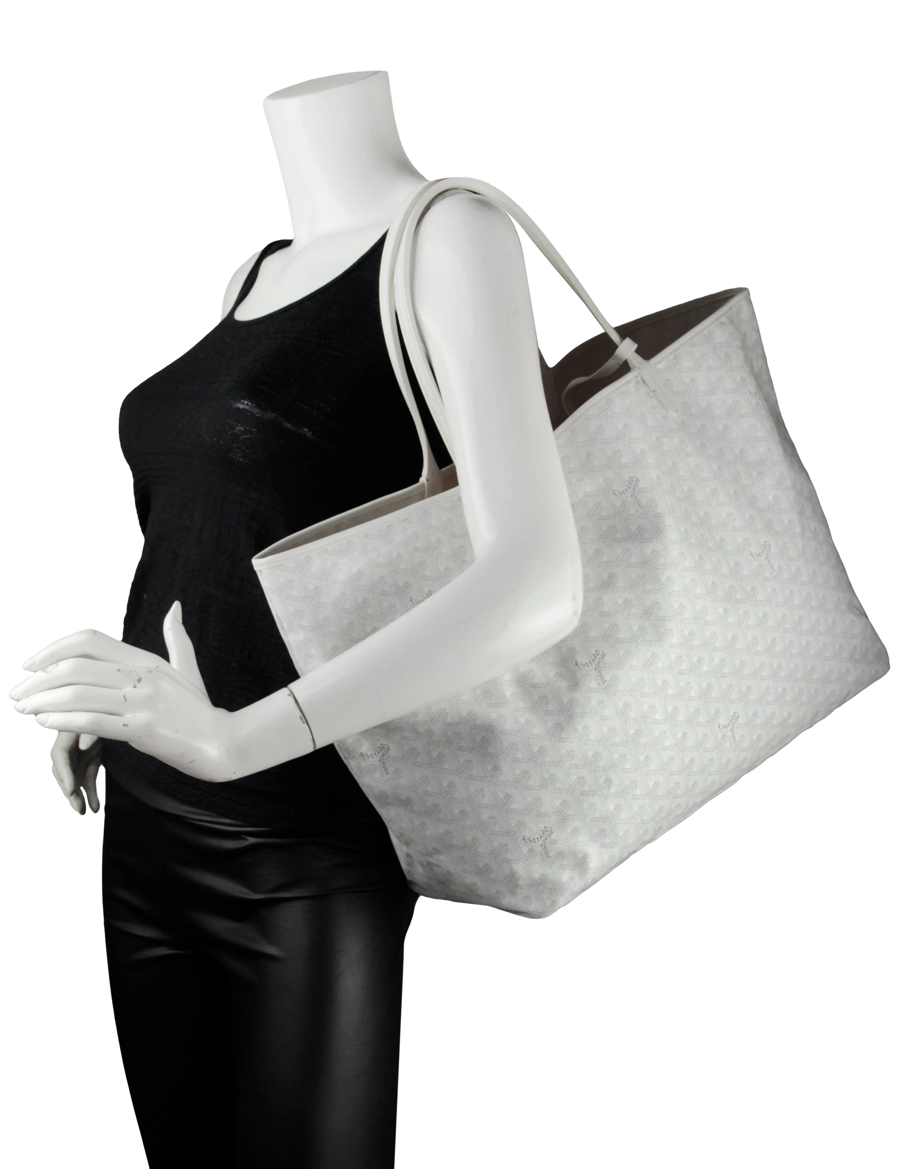 Goyard White Canvas Goyardine Saint Louis GM Tote Bag w/ Insert