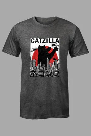 Gray Catzilla Cat Graphic Print Short Sleeve Men's T Shirt