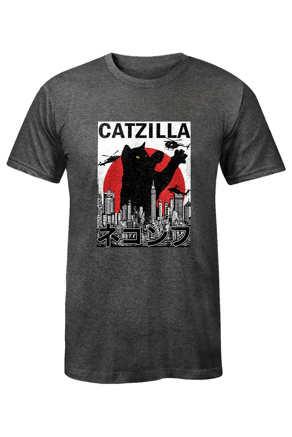 Gray Catzilla Cat Graphic Print Short Sleeve Men's T Shirt