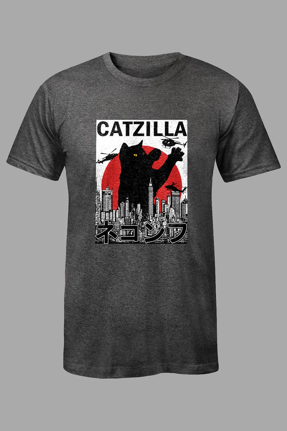 Gray Catzilla Cat Graphic Print Short Sleeve Men's T Shirt
