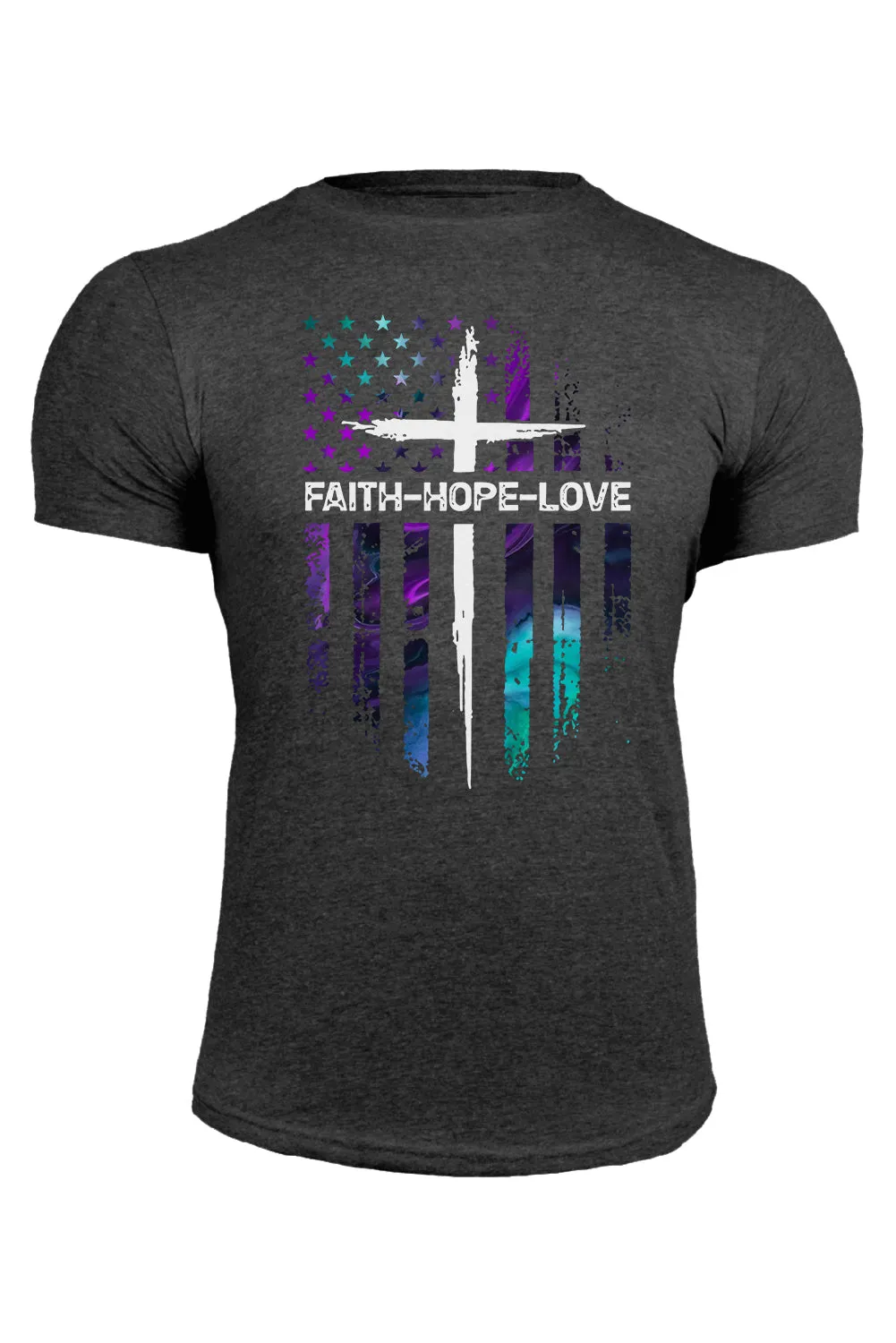 Gray FAITH HOPE LOVE American Flag Muscle Fit Men's T Shirt