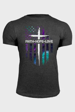 Gray FAITH HOPE LOVE American Flag Muscle Fit Men's T Shirt
