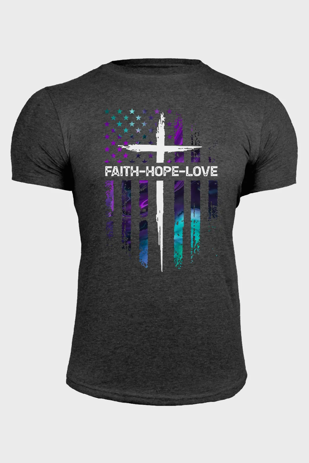 Gray FAITH HOPE LOVE American Flag Muscle Fit Men's T Shirt