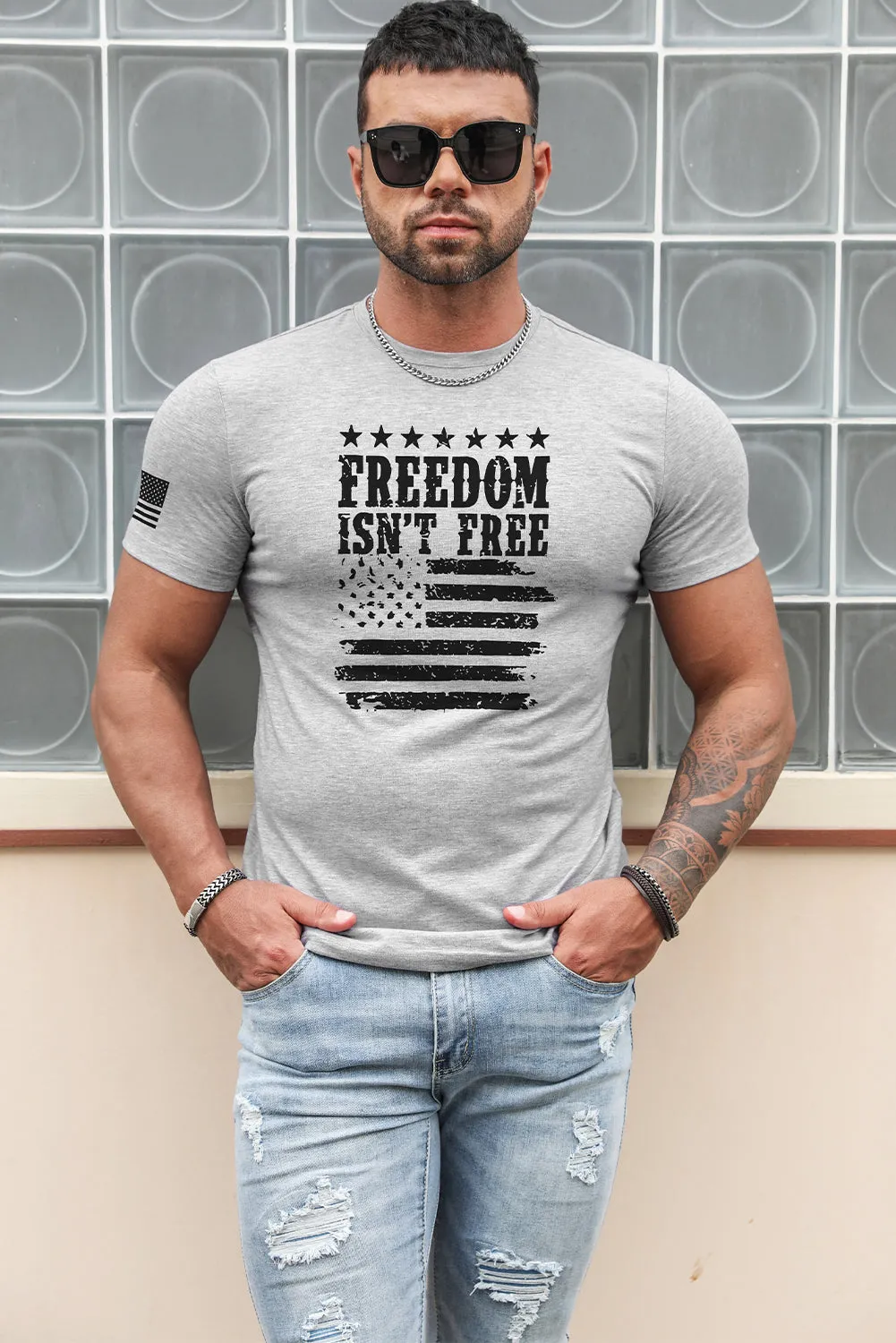 Gray Mens Freedom Isnt Free Flag T-shirt