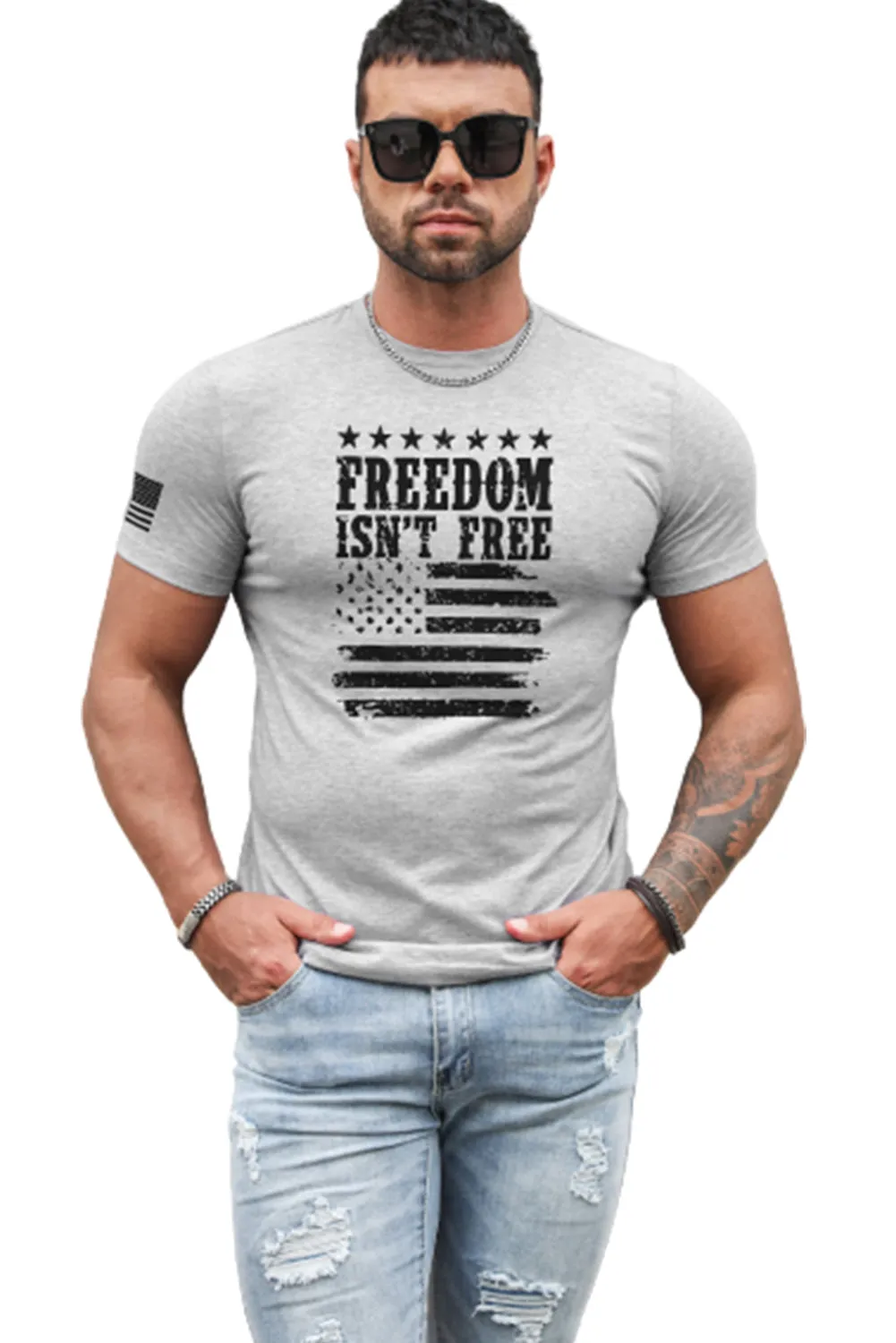 Gray Mens Freedom Isnt Free Flag T-shirt