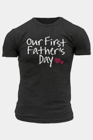 Gray Our First Father's Day Heart Print Muscle Fit Men's T Shirt