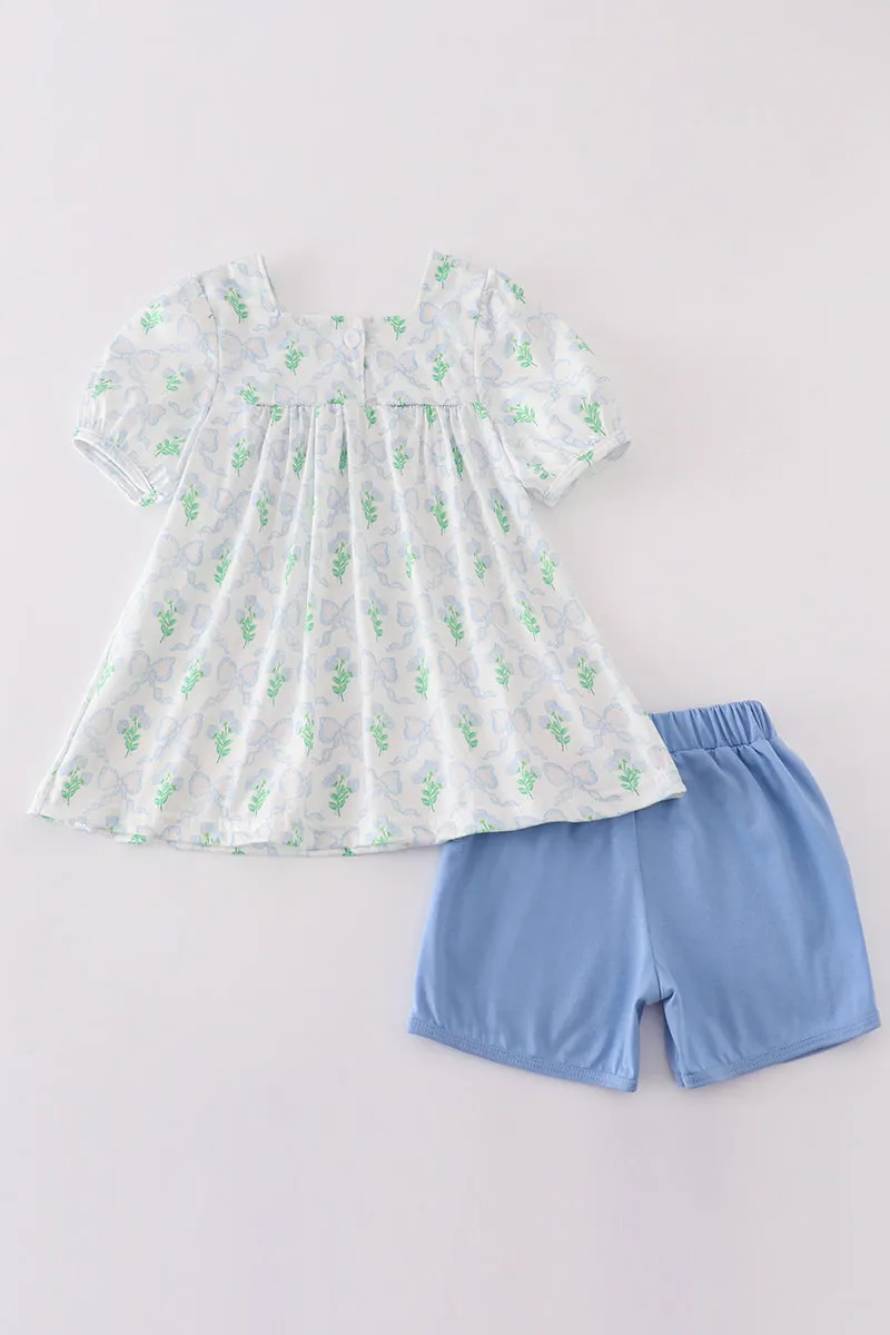 Green Leaves Bow Print Girl Set