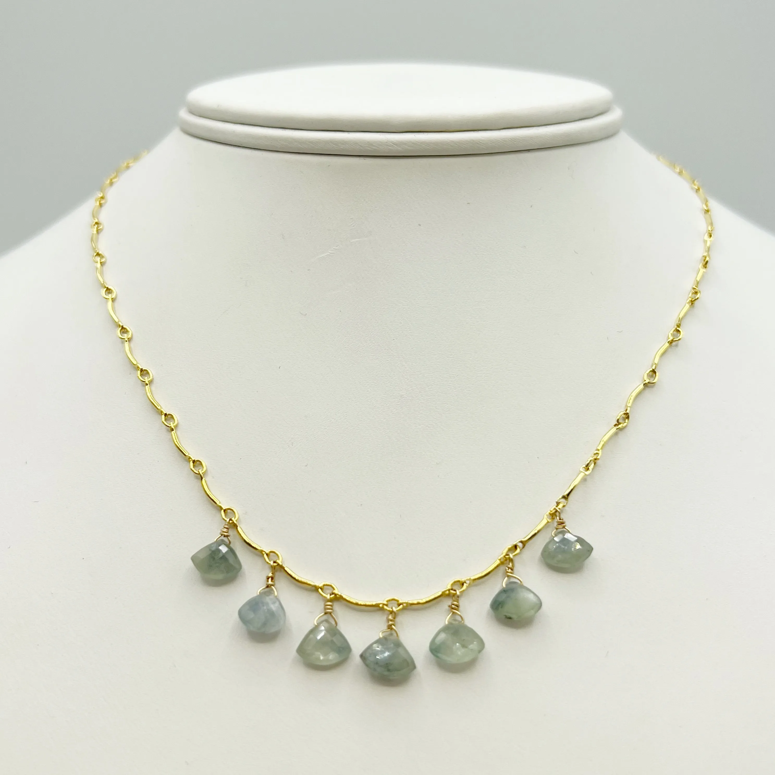 Green Sapphire Drops on Gold Filled Chain Necklace